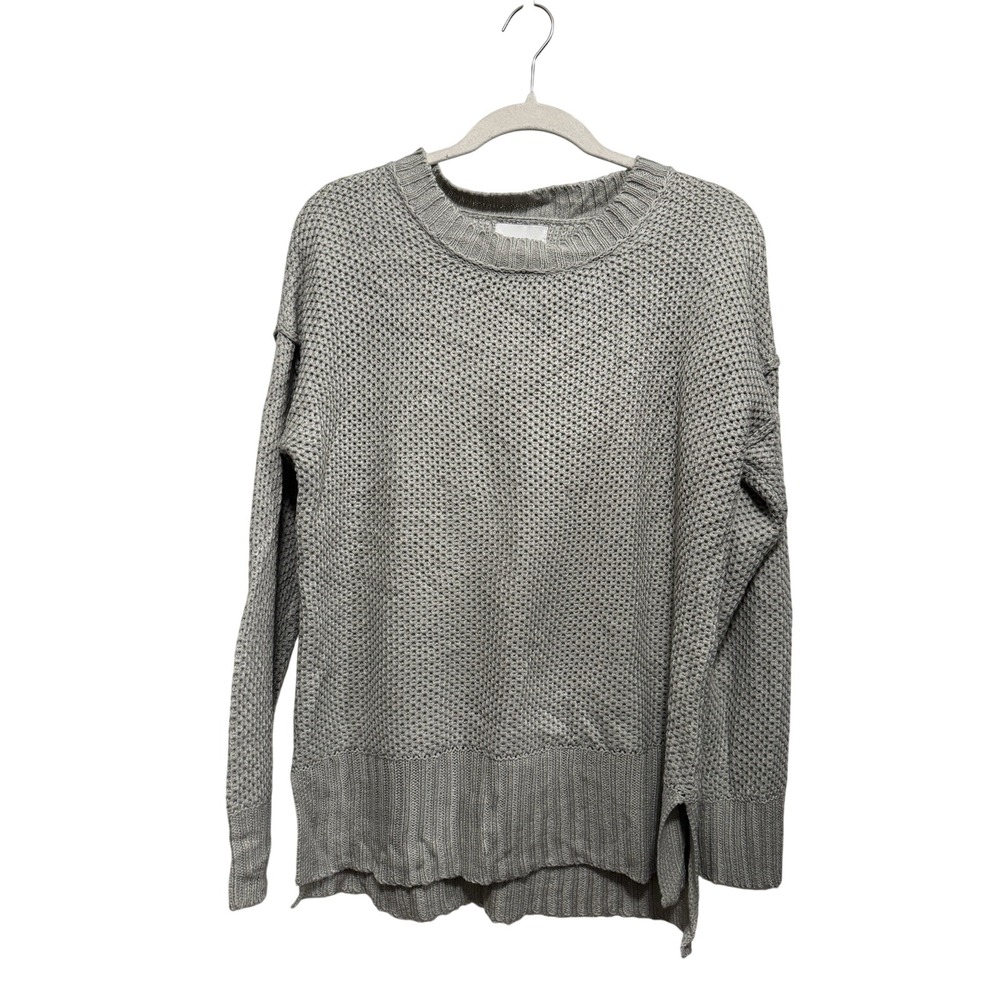 Pink‎ Rose Gray Waffle Knit Sweater Womens L Crewneck Cozy Neutral Minimalist